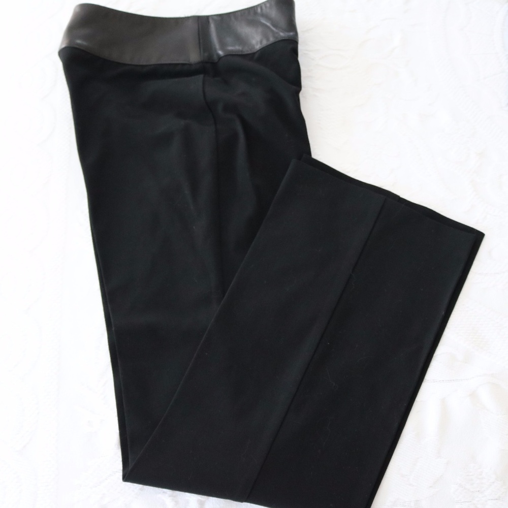 NWT White House Black Market Black with Leather Slacks Rayon Spandex  Size 2