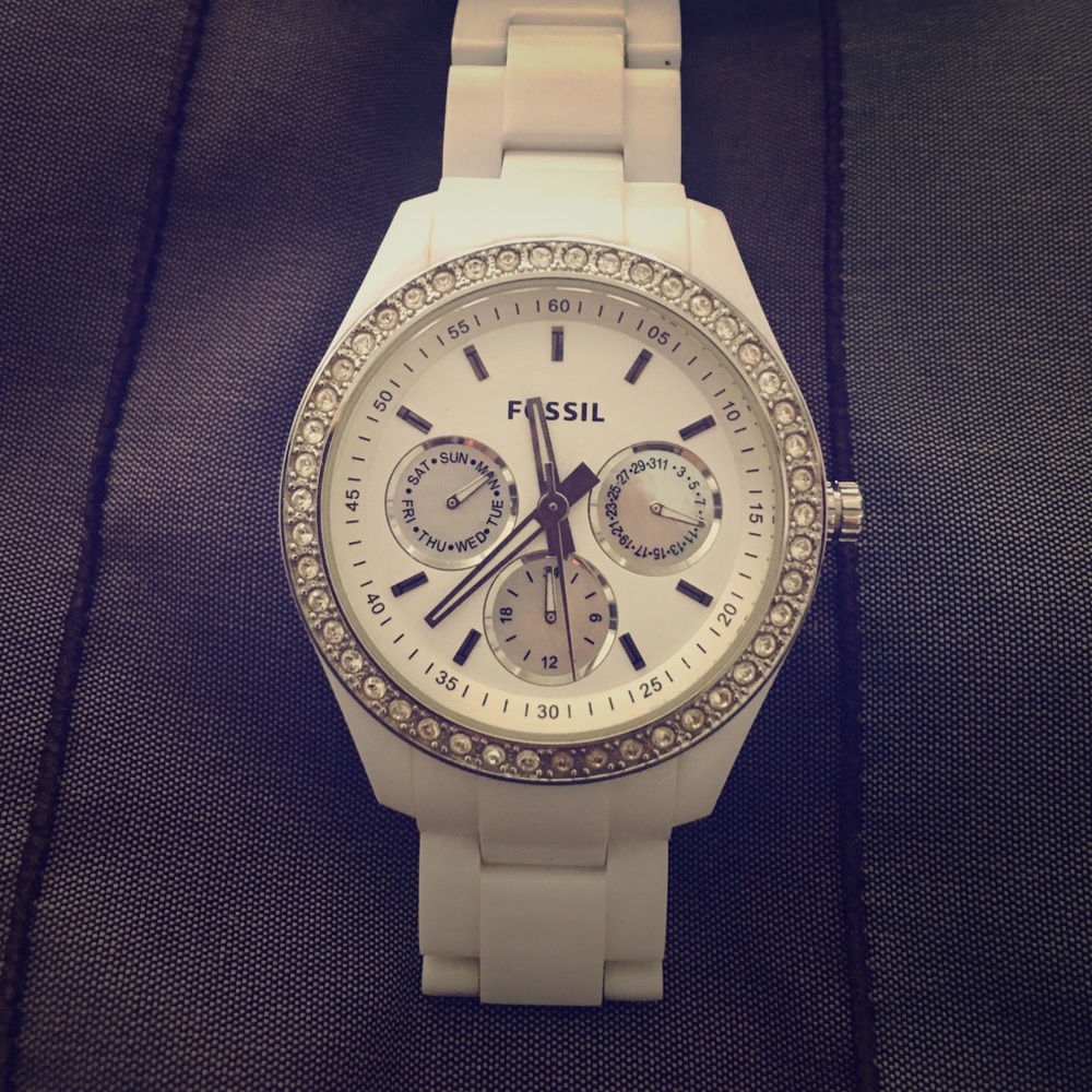 White Fossil watch