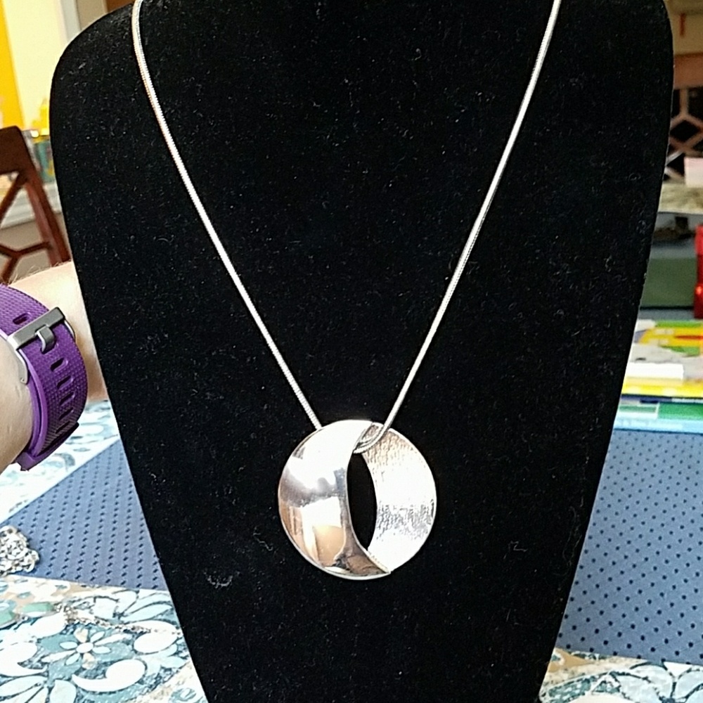 Long silver pendant necklace