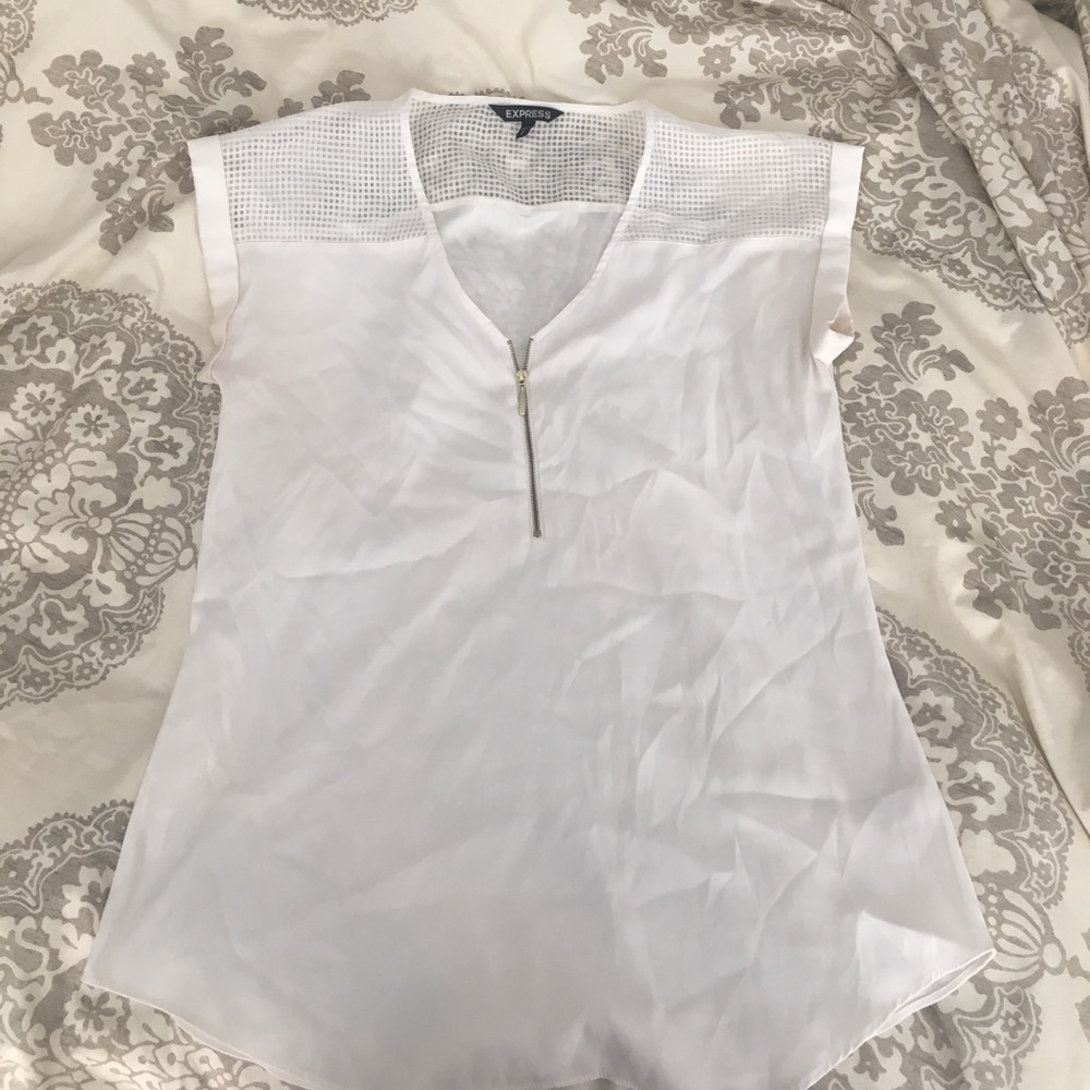 White blouse with zipper and cutouts