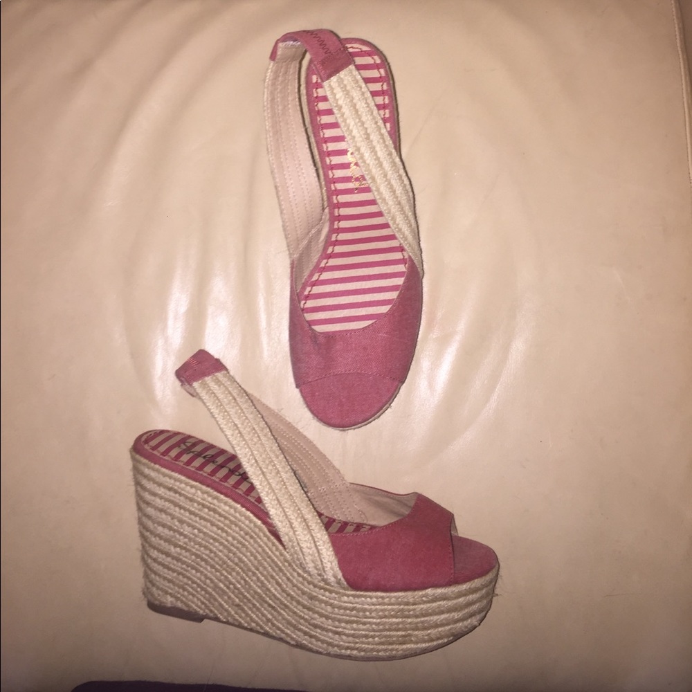 SPLENDID Red Denim Platform Wedge Espadrilles