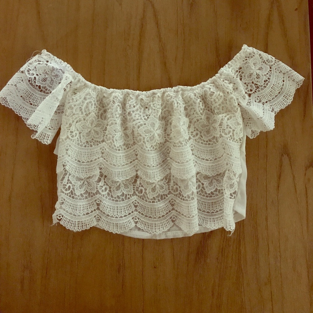 Lace off the shoulder cropped top