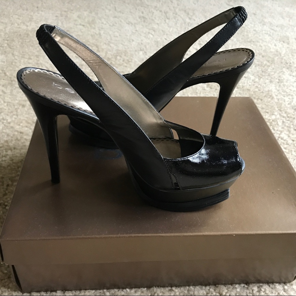 Bebe Black Zahara Open Toe Heels