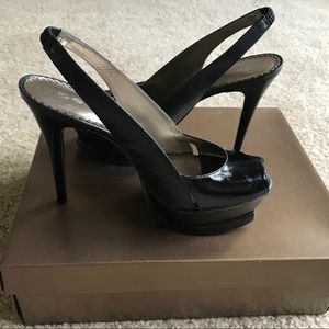Bebe Black Zahara Open Toe Heels
