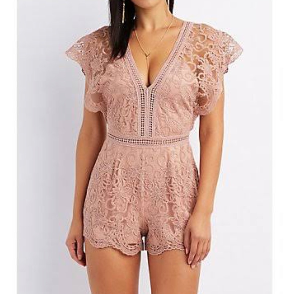 Blush Lace Romper with Cutouts - S