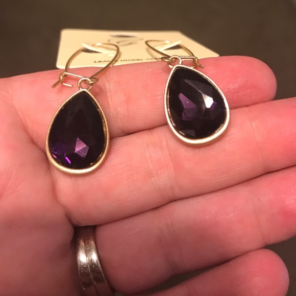 Purple & gold drop earrings - Picture 2 of 3