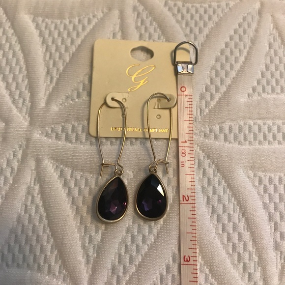 Purple & gold drop earrings - Picture 3 of 3