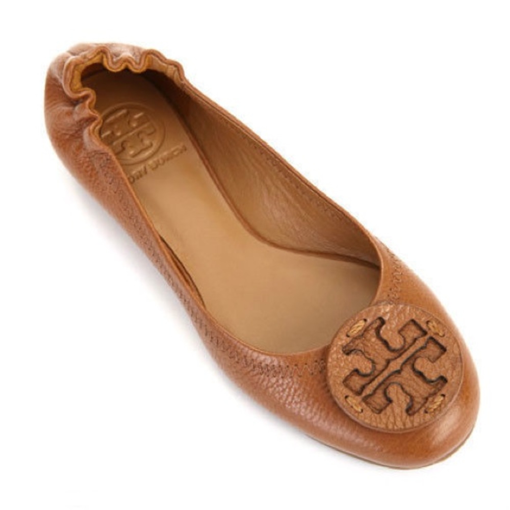 Tory Burch brown Reva tumbled-leather flat