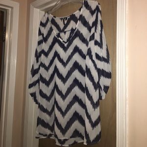 Navy blue and white chevron plus size top