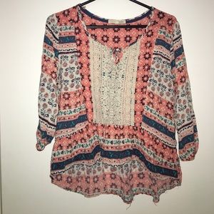 Pink Floral Peasant Top