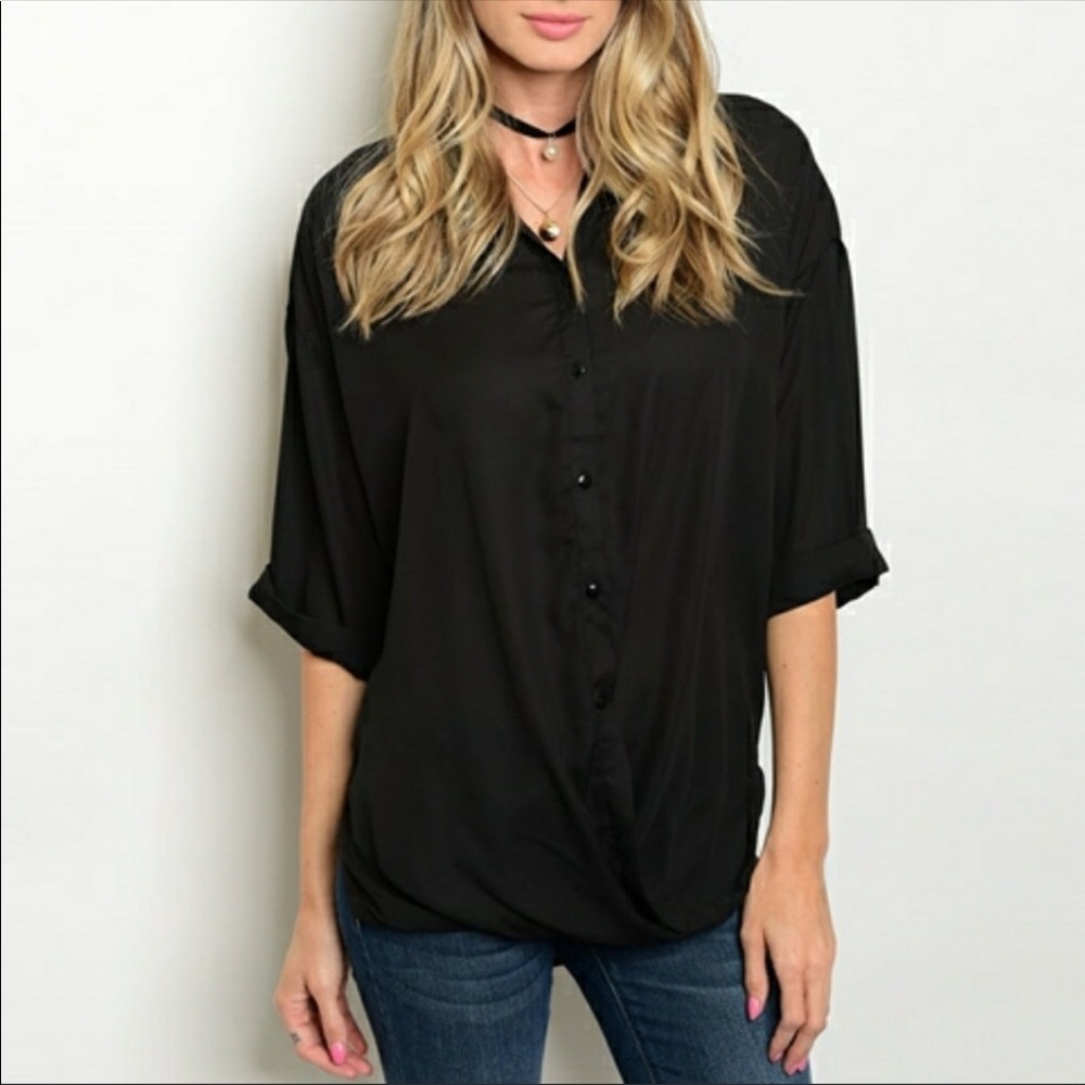 Black Chiffon Drape Blouse