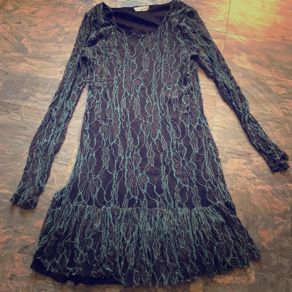 Brown/teal lace boutique dress