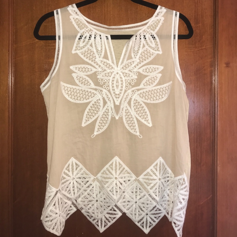 J. Crew tan and white lace top