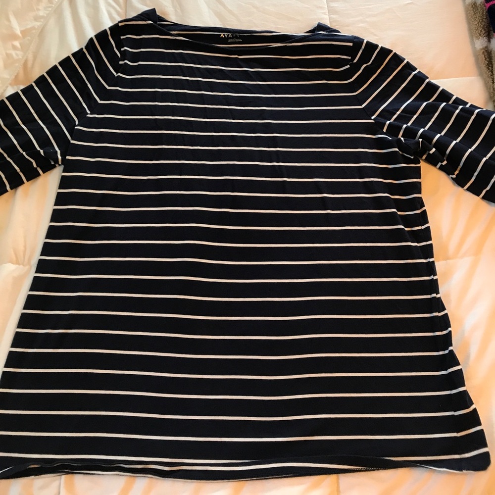 Navy Blue and White Striped Boat Neck Top