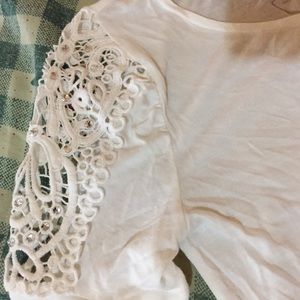 White tee with lacy sleeves