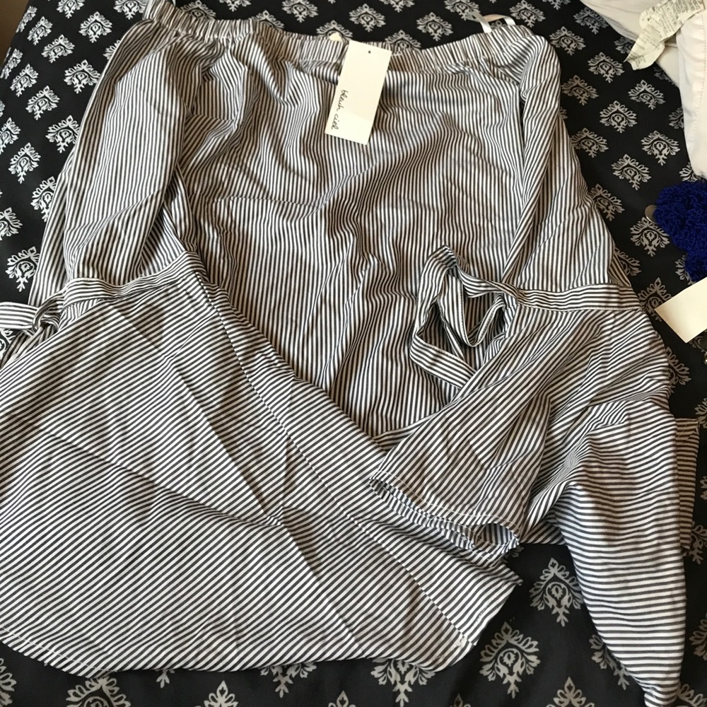 Off the shoulder pin stripe shirt . BRAND NEW