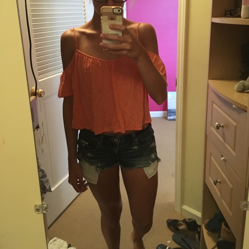 Peach off the shoulder tee
