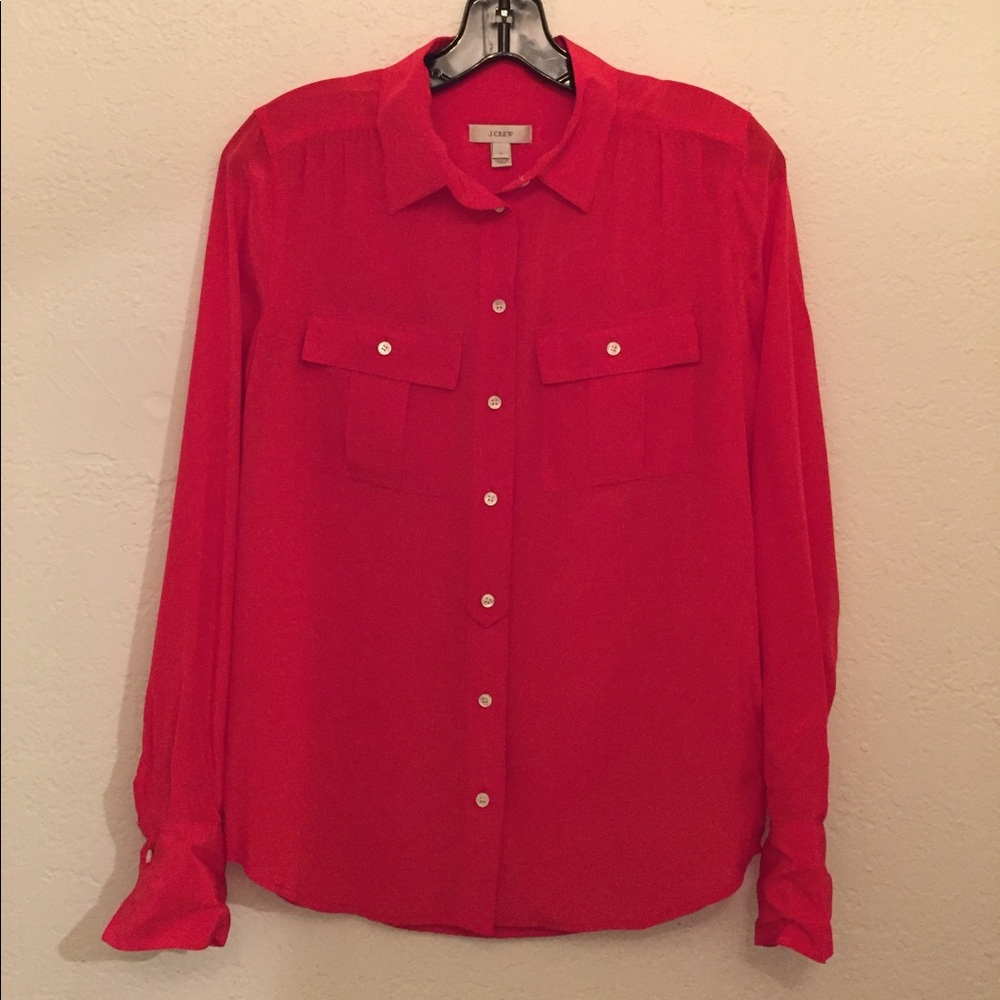 JCrew red silk button down