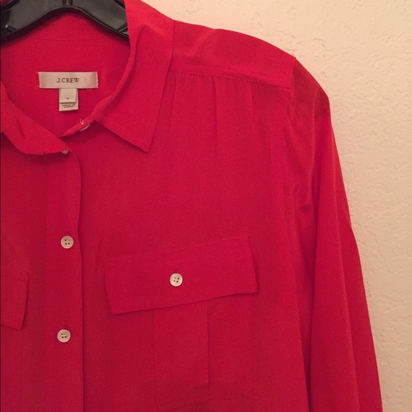 JCrew red silk button down - Picture 2 of 3