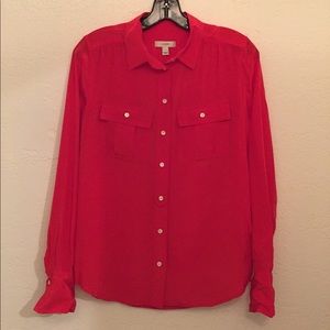 JCrew red silk button down