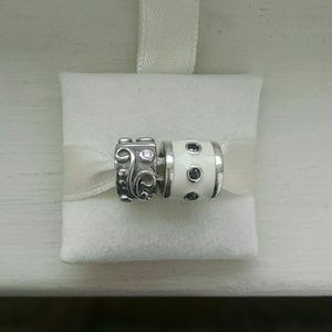 Pandora charms, one clip, one black and white enam
