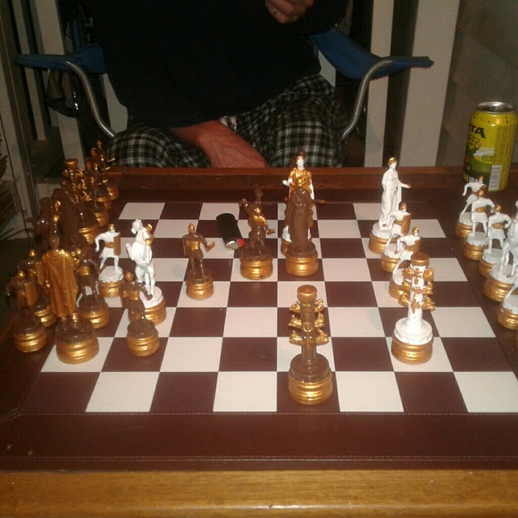 21" brown and white leatherette b/ ancient pieces - Picture 6 of 8