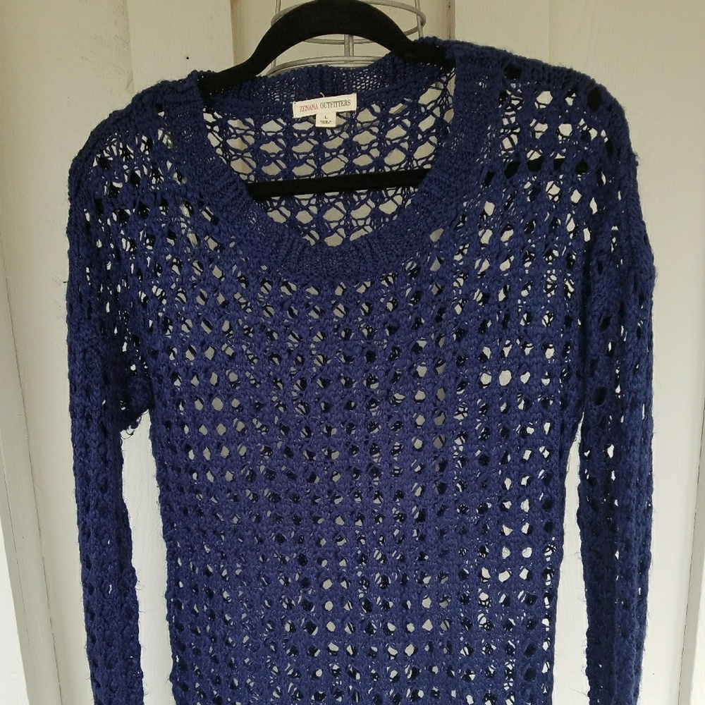 Navy blue open crochet sweater