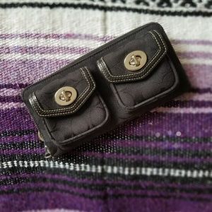 Coach Black Signature Canvas Zip Around Wallet