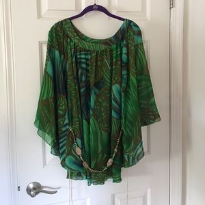 Tropical print blouse with coconut belt