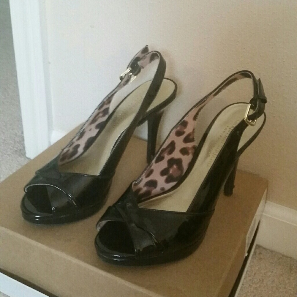 Black open toe sling back heels