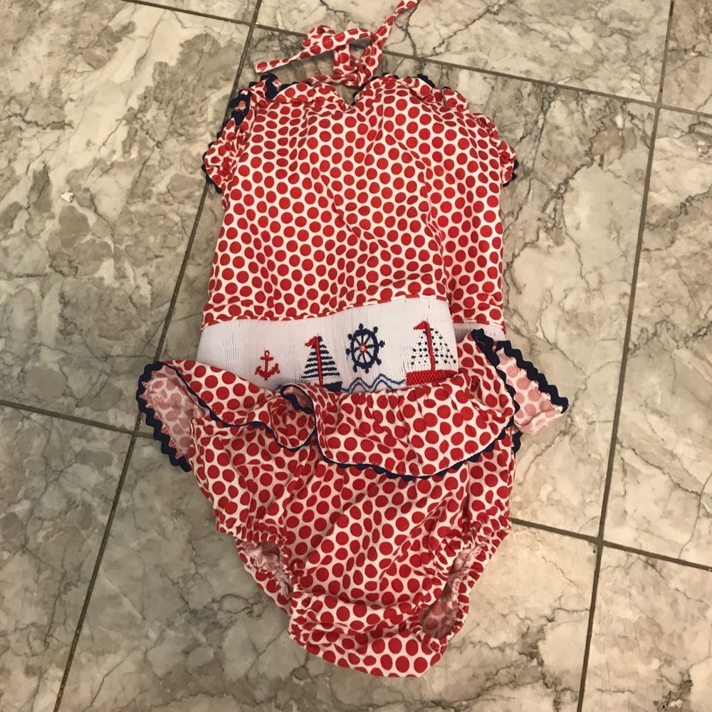 Girls halter smocked swim suit