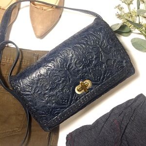 Navy leather and suede boho purse - Reversible!
