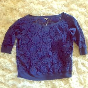 Charlotte Russe Blue Lace 3/4 Sleeved Top