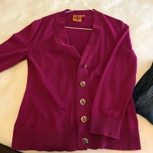 Tory butch magenta cardigan with signature buttons