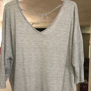 Bat wing stripped top with crisscross on back