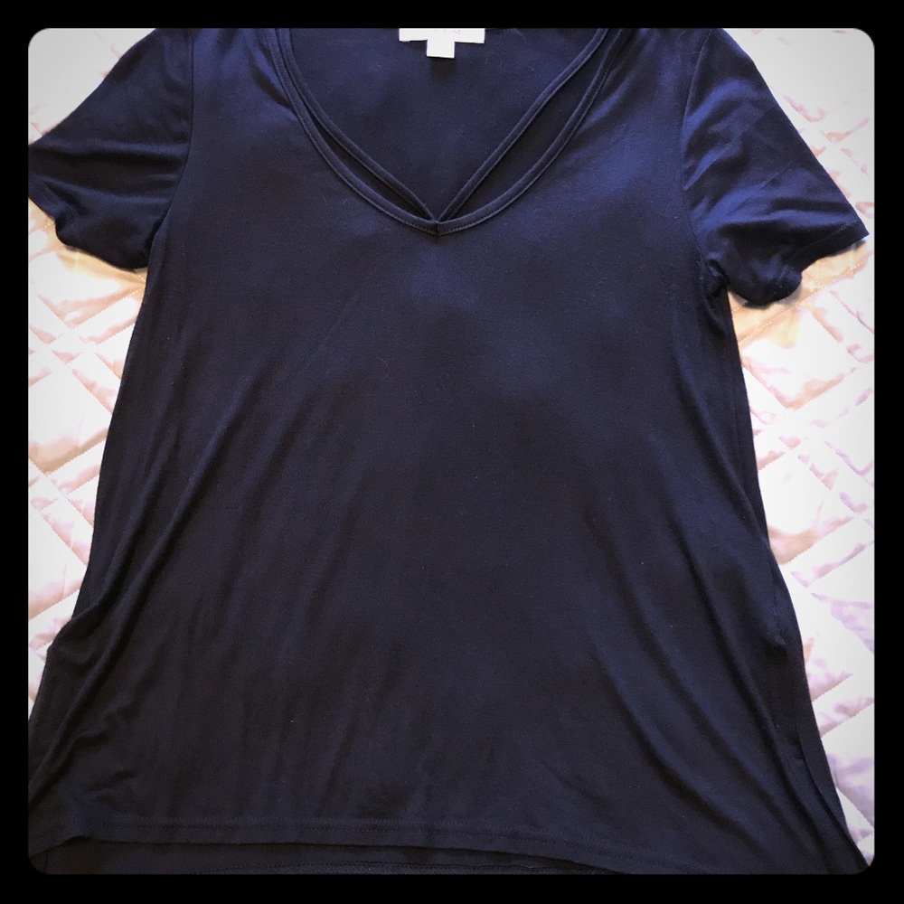Adam Levine black A-line tee with collar cutouts