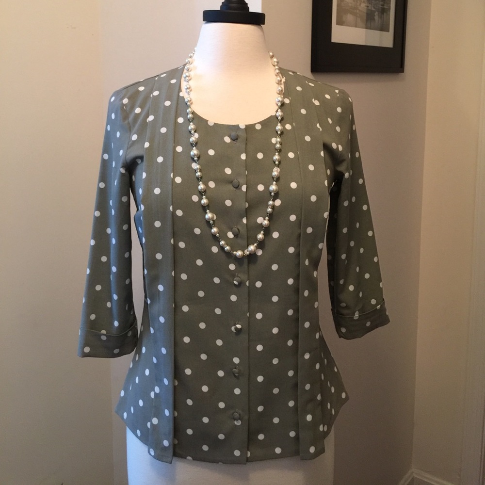 H&M Gray and White Polka Dot Blouse