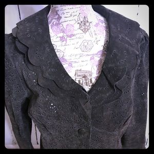 Laser Cut Brown Leather Jacket