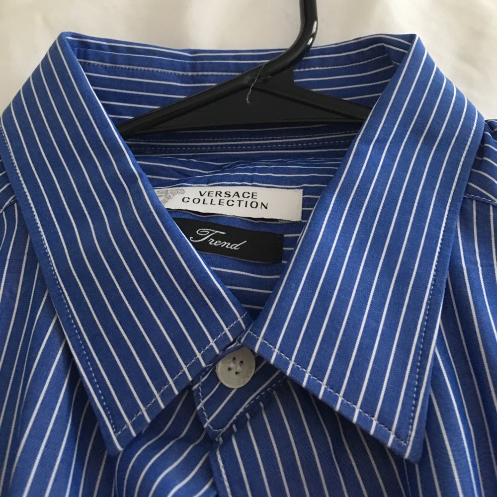Versace collection blue white stripe button down