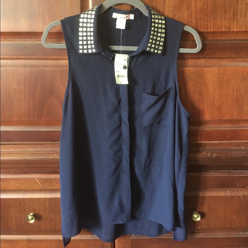 NWT Katie Navy Blue Hi/Low Sheer Blouse Size Large