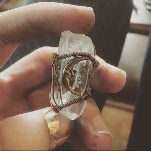 Small handmade  luna quartz crystal pendant