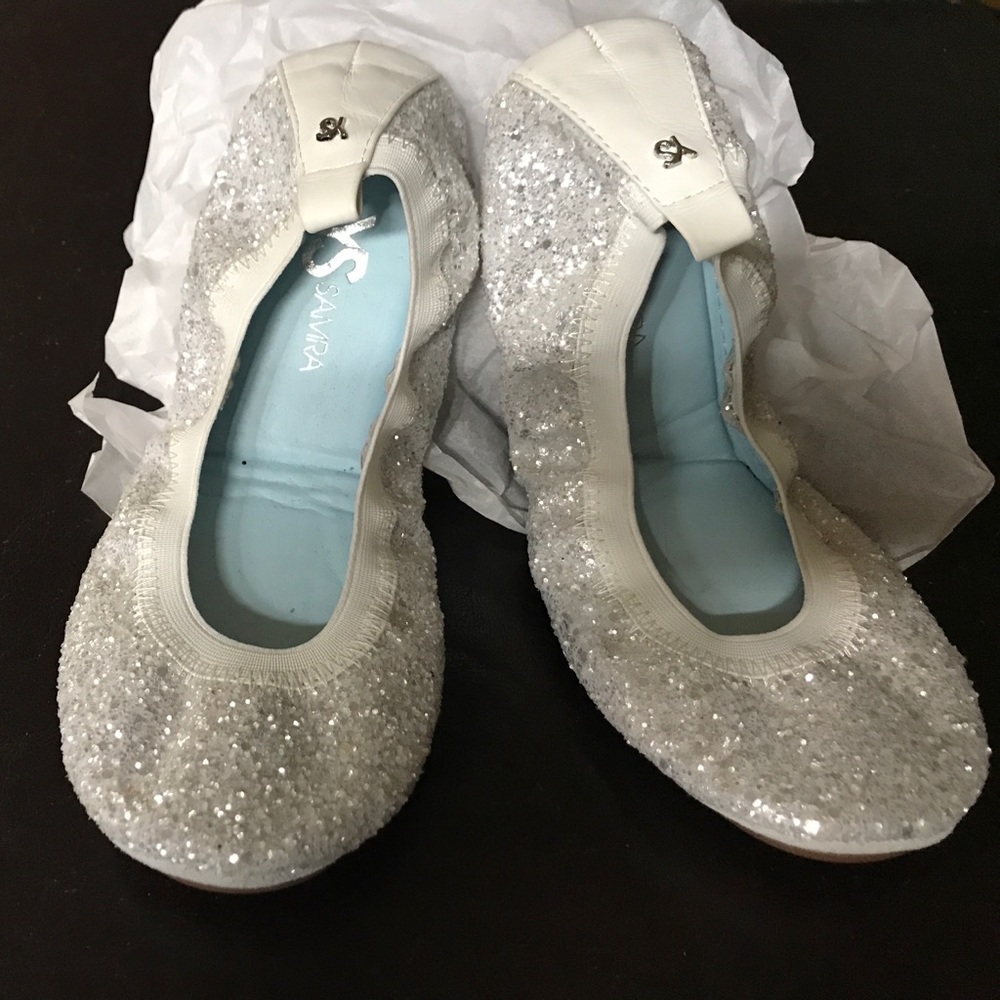 Yosi Samra Serena Bridal chunky white glitter flat