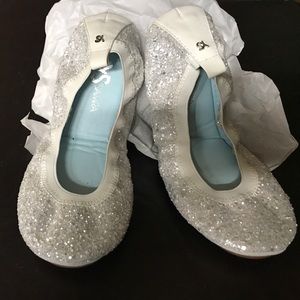 Yosi Samra Serena Bridal chunky white glitter flat