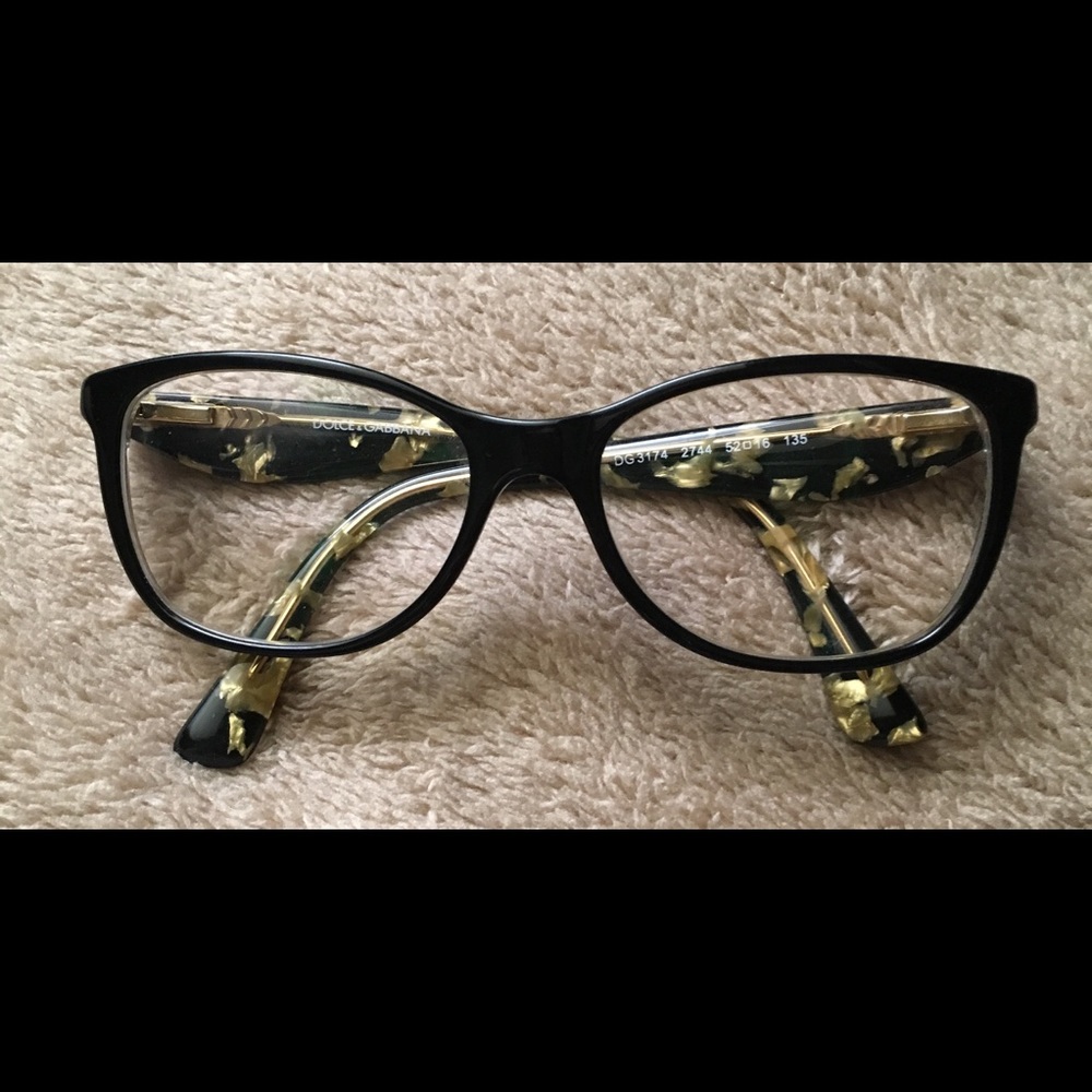 Dolce & Gabbana Black w/ Gold Leaf Eyeglass Frames