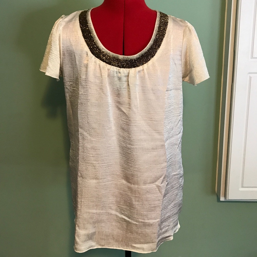 Blouse, silk with bronze neck beading size S