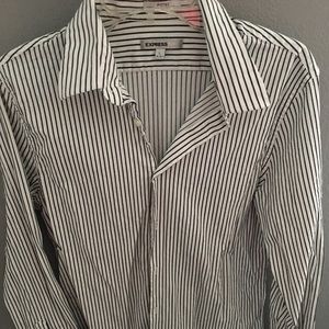 Men's black and white stripe shirt.