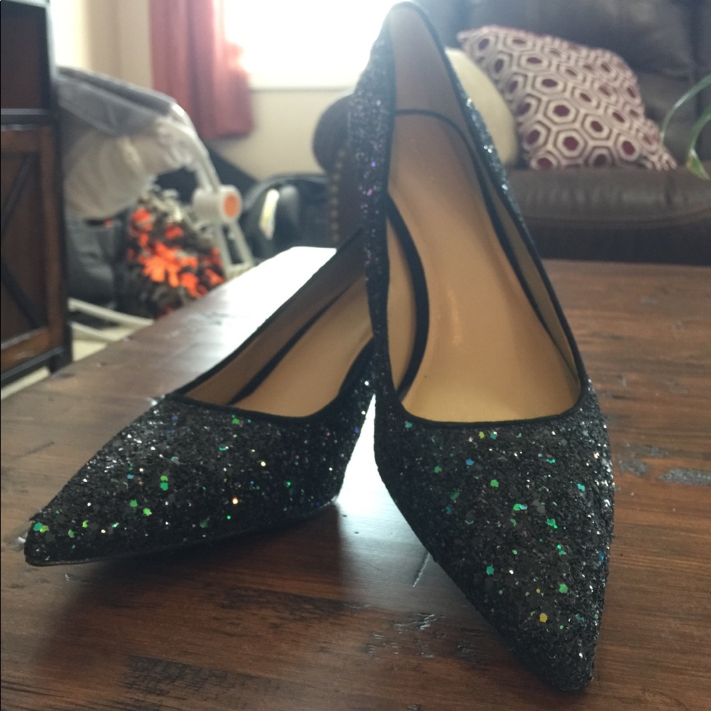 3inch Ann Taylor heels Black & green sparkle SZ 11