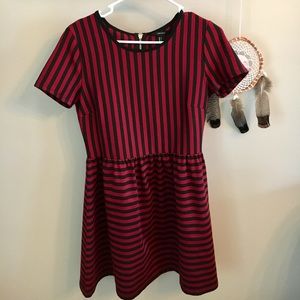 Dark red & black striped dress.