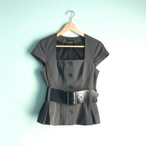 BRAND NEW Express Studio Peplum Belted Grey Top