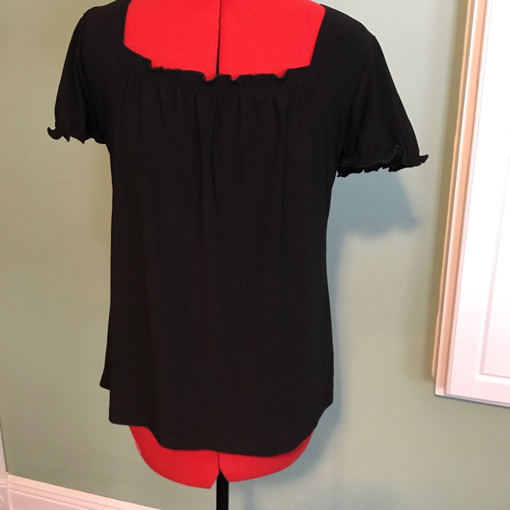 Blouse black soft ruffle neck line
